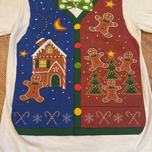 gildan 100% cotton short sleeve christmas vest holiday gingerbread t-shirt small